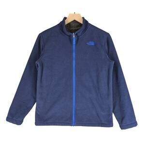 THE NORTH FACE FULL-ZIP FLEECE JACKET – SIZE L – NAVY / GRAY – BRIGHT BLUE LOGO